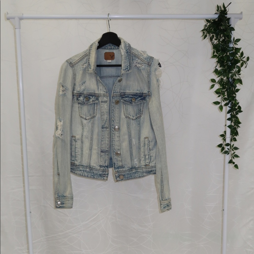 Ripped Light Blue Jean Jacket American Eagle